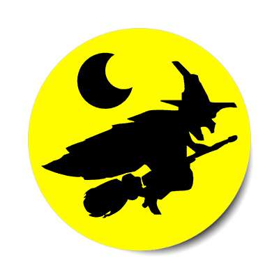 silhouette bright yellow witch moon sticker