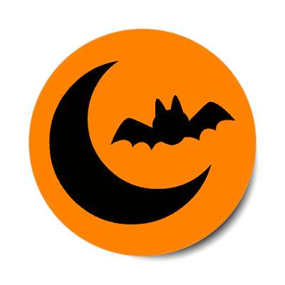 silhouette orange bat and moon halloween sticker