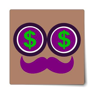 smile face dollar sign eyes mustache sticker