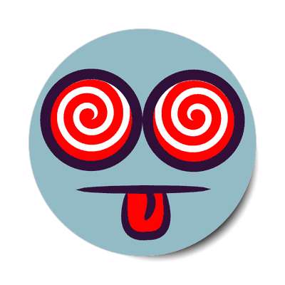 smile face spiral red eyes tongue out sticker