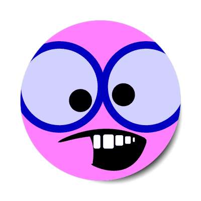 smiley pink crossed eyes buck teeth goofy sticker