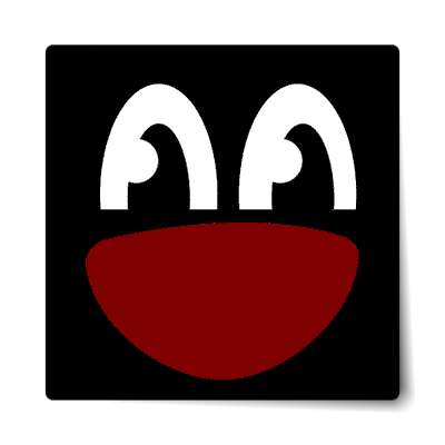 smiley wide open mouth glazed eyes black sticker