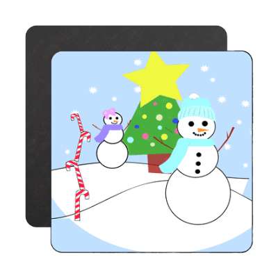 snowmen outside candycanes star christmas tree decorations magnet