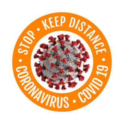 stop keep distance coronavirus covid 19 bright orange floor sticker