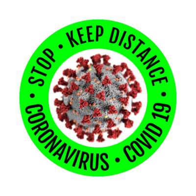 stop keep distance coronavirus covid 19 green bright floor sticker