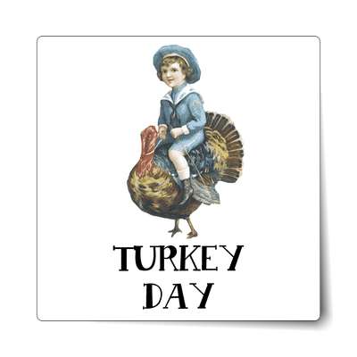 turkey day vintage child riding bird sticker