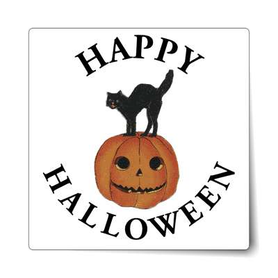 vintage happy halloween cat pumpkin sticker