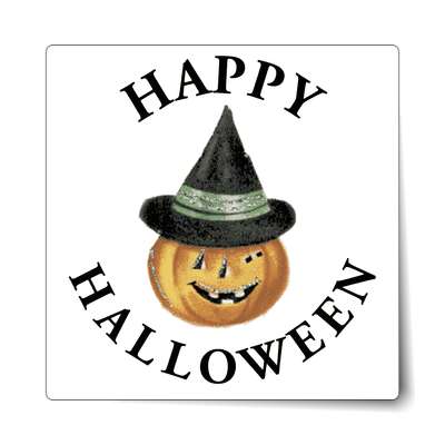 vintage happy halloween pumpkin witch hat sticker