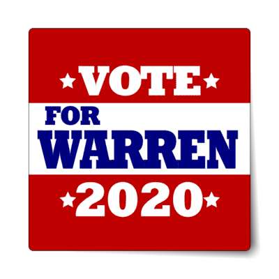 vote for warren 2020 deep red white stars sticker