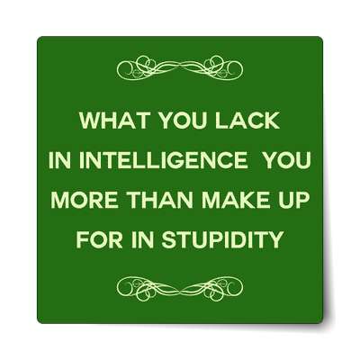 what you lack in intelligence you more than make up for in stupidity sticke