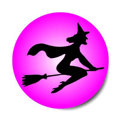 witch broom silhouette flying magenta sticker