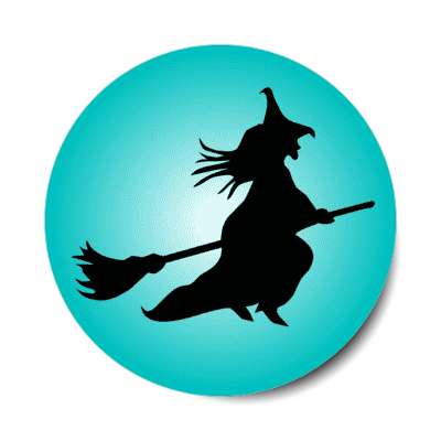 witch broom silhouette flying teal sticker