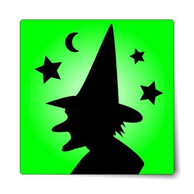 witch silhouette stars green moon sticker