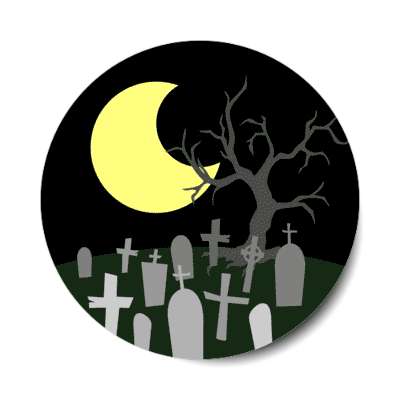 yellow moon black tombstones graveyard sticker