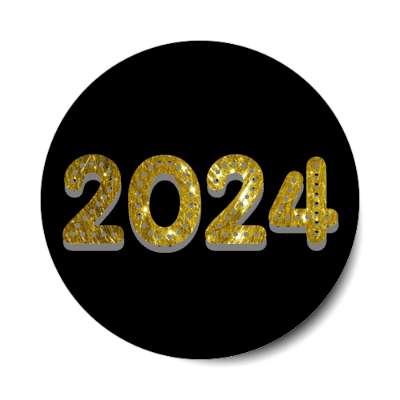 Sticker Rond Bonne année 2024 Black Gold Elegant Typographie