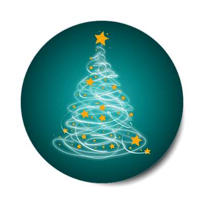 abstract scribble christmas tree stars teal stickers, magnet