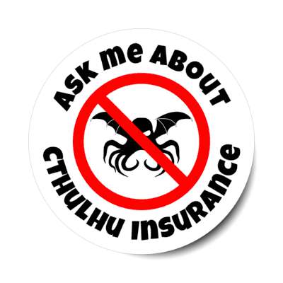 ask me about cthulhu insurance joke red slash cthulhu silhouette stickers, magnet