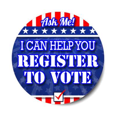 ask me i can help you register to vote patriotic bold stickers, magnet