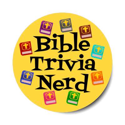 bible trivia nerd orange multicolor bibles stickers, magnet