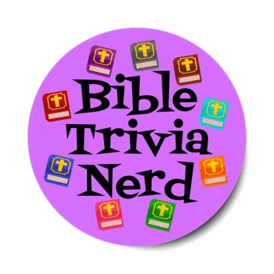 bible trivia nerd purple multicolor bibles stickers, magnet