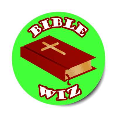 bible wiz holy bible quiz cross green stickers, magnet