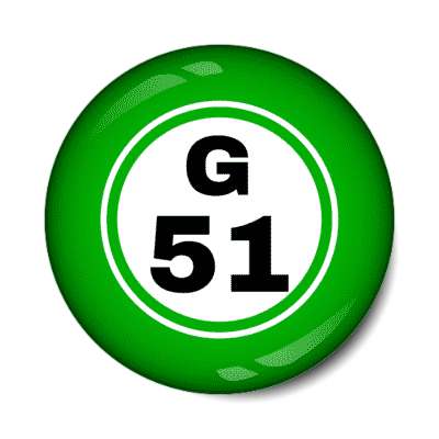 bingo ball lucky number g 51 green stickers, magnet