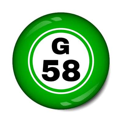 bingo ball lucky number g 58 green stickers, magnet