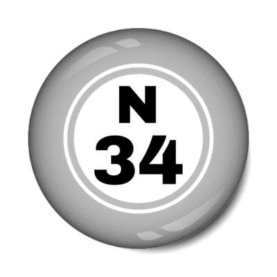 bingo ball lucky number n 34 light grey stickers, magnet