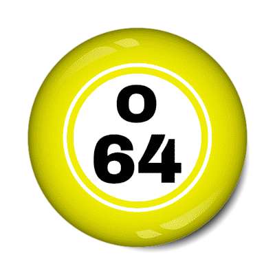 bingo ball lucky number o 64 yellow stickers, magnet