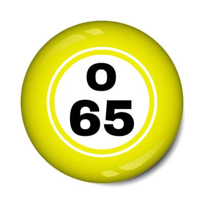 bingo ball lucky number o 65 yellow stickers, magnet