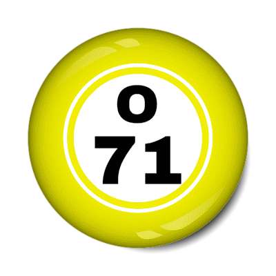 bingo ball lucky number o 71 yellow stickers, magnet