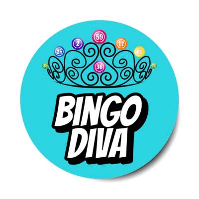 bingo diva tiara with bingo balls stickers, magnet
