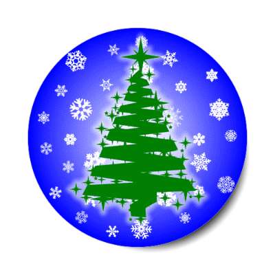brushed zigzag christmas tree snowflakes blue stickers, magnet