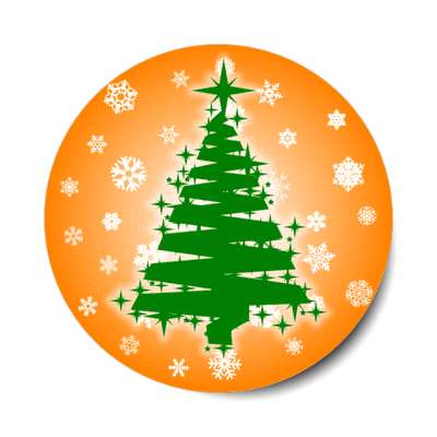 brushed zigzag christmas tree snowflakes orange stickers, magnet