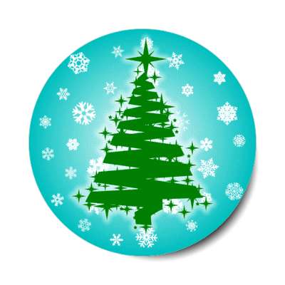 brushed zigzag christmas tree snowflakes teal stickers, magnet