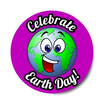 celebrate earth day smiley purple stickers, magnet