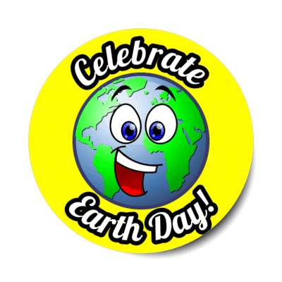 celebrate earth day smiley yellow stickers, magnet