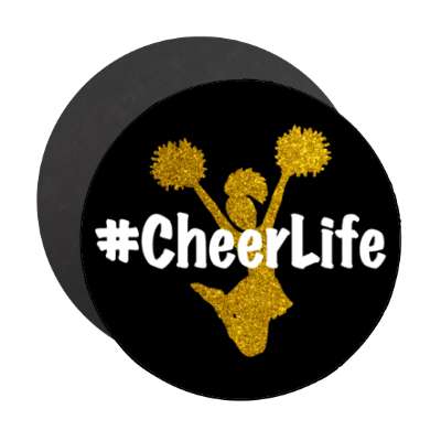 cheerlife hashtag cheerleading silhouette pom poms black stickers, magnet