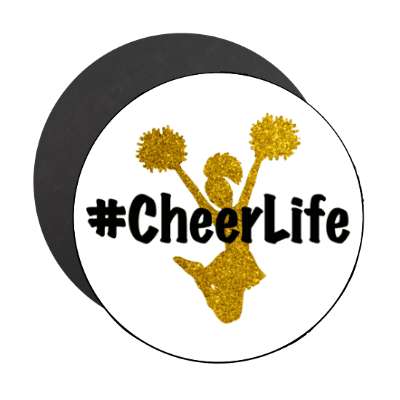 cheerlife hashtag cheerleading silhouette pom poms white stickers, magnet