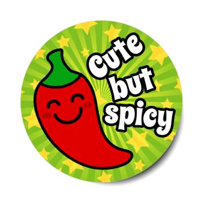 chili pepper smiling cute but spicy star burst green stickers, magnet