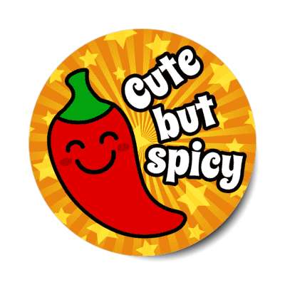 chili pepper smiling cute but spicy star burst orange stickers, magnet