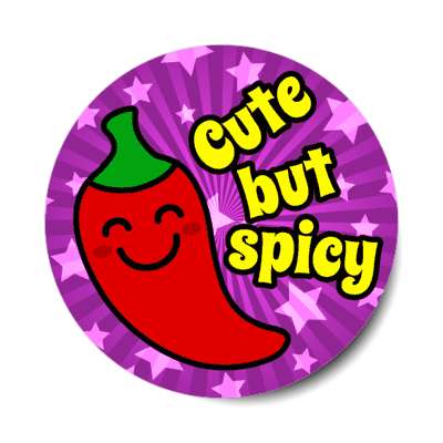 chili pepper smiling cute but spicy star burst purple stickers, magnet