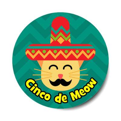 cinco de meow cat wordplay green chevron stickers, magnet
