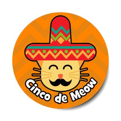 cinco de meow cat wordplay orange chevron stickers, magnet