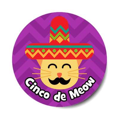 cinco de meow cat wordplay purple chevron stickers, magnet