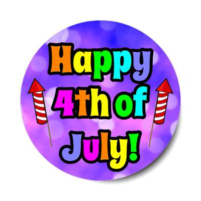 colorful happy 4th of july bokeh blue purple firework rockets stickers, magnet