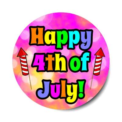 colorful happy 4th of july bokeh purple orange firework rockets stickers, magnet