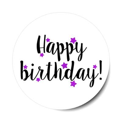 cursive happy birthday purple soft stars classy casual party stickers, magnet