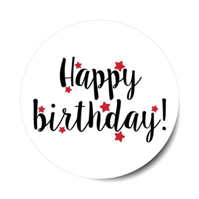 cursive happy birthday red soft stars classy casual party stickers, magnet
