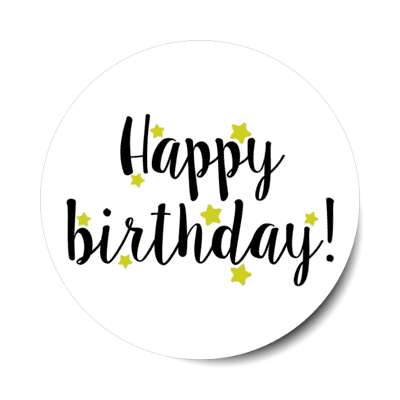 cursive happy birthday yellowish soft stars classy casual party stickers, magnet